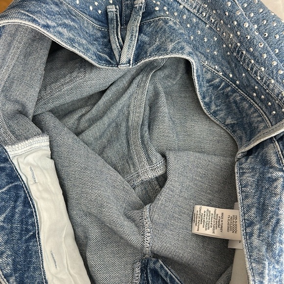 Good American High Waisted Wide Leg Cropped Sequin Denim Jeans - Picture 10 of 11